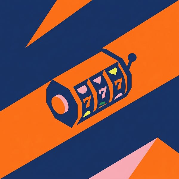 Isometric slot reel drum in navy and orange geometric flat illustration