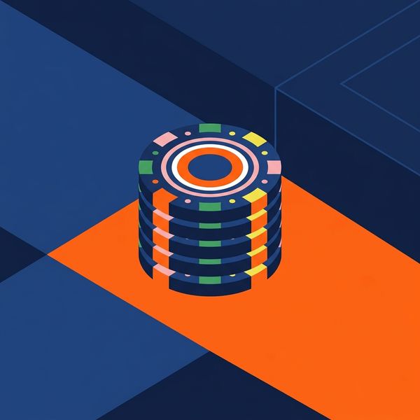 Stacked geometric chip blocks in navy and orange flat vector art