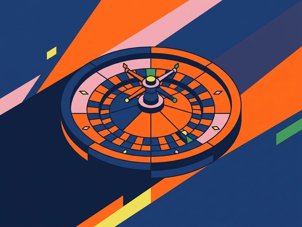 Geometric dial wheel shape in navy and orange flat vector composition